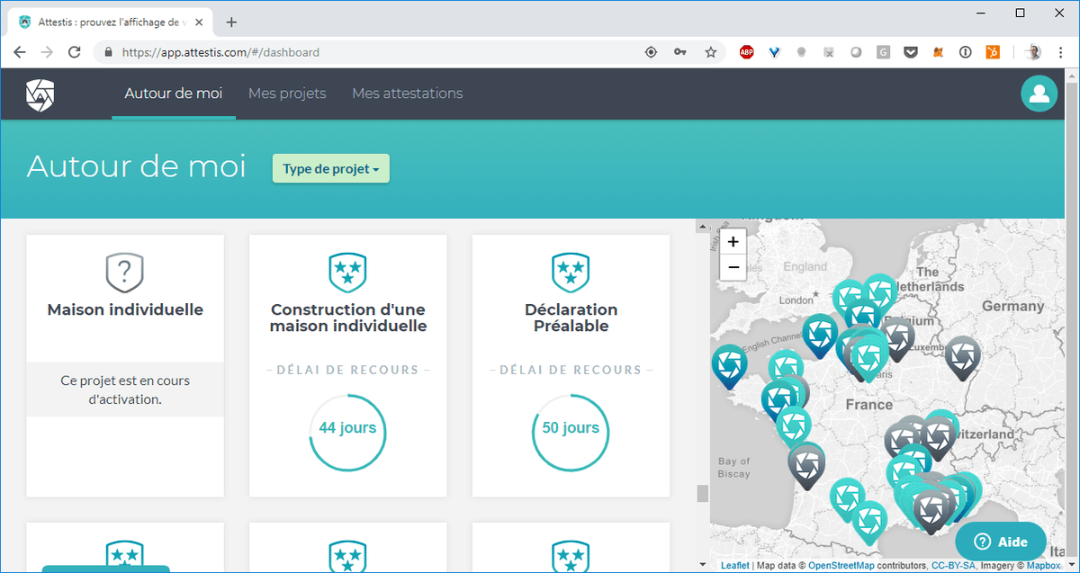 Faites des attestations d'affichage des permis de construire ou déclarations préalables de la communauté Attestis