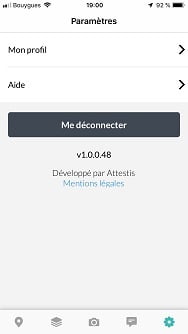 Paramètres de l'application Attestis pour iOS