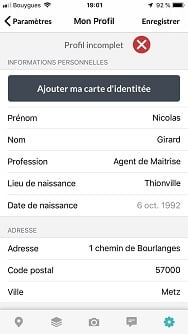 Profil utilisateur dans l'application Attestis pour iPhone