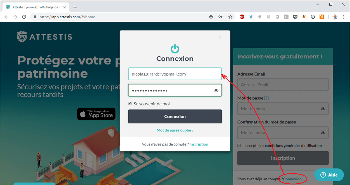 Connectez-vous au service Attestis sur le web - preuve d'affichage es permis de construire et déclarations préalables